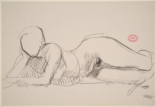 Untitled [female nude reclining on right side] by Richard Diebenkorn, drawing, 1955-1967