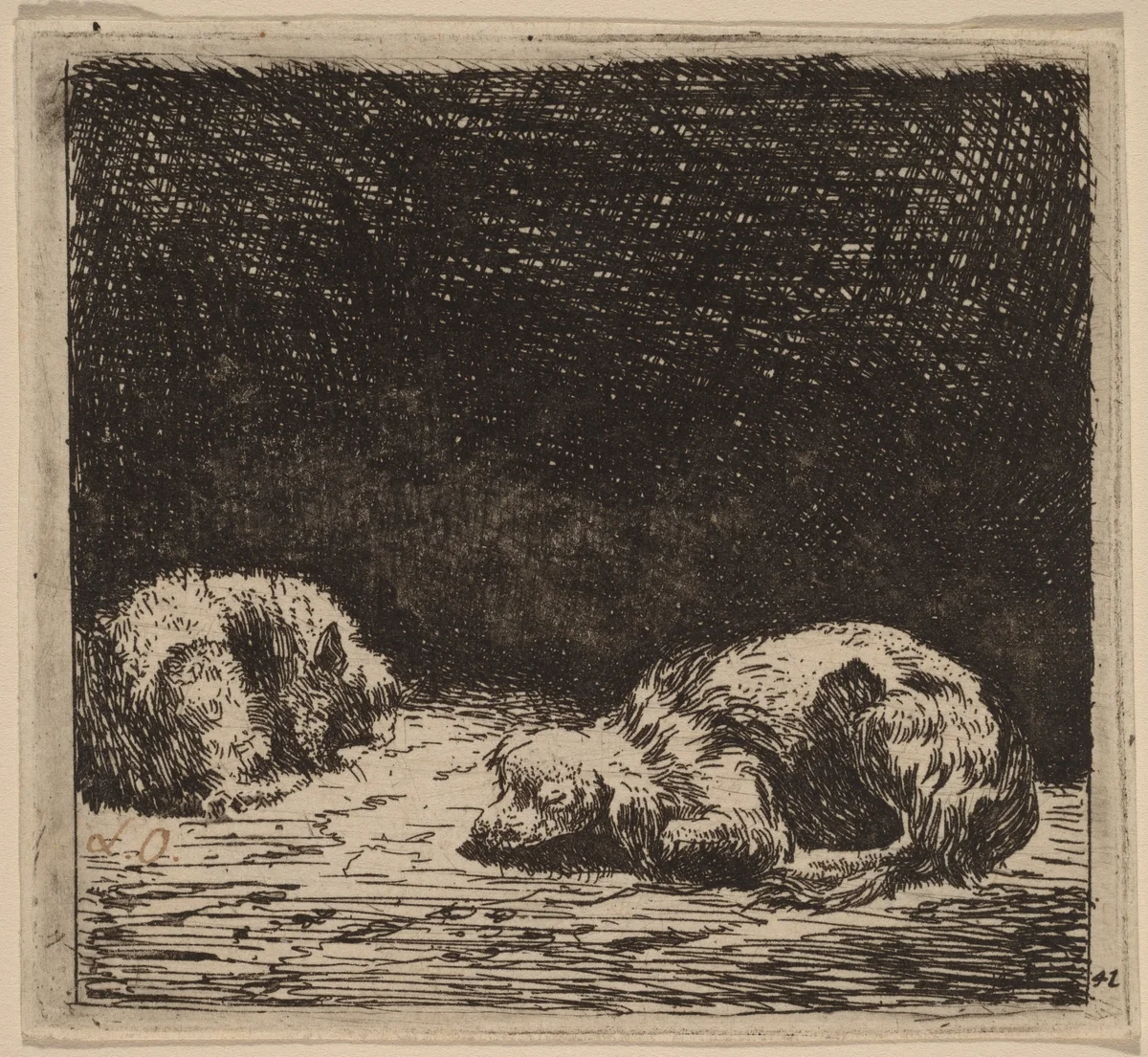 Dog and Cat by Karel Dujardin, print, 1622-1678