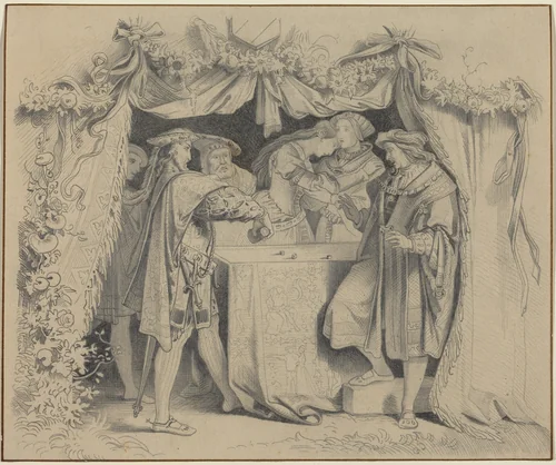 Men Throwing Dice by German 19th Century, drawing, 1800-1899