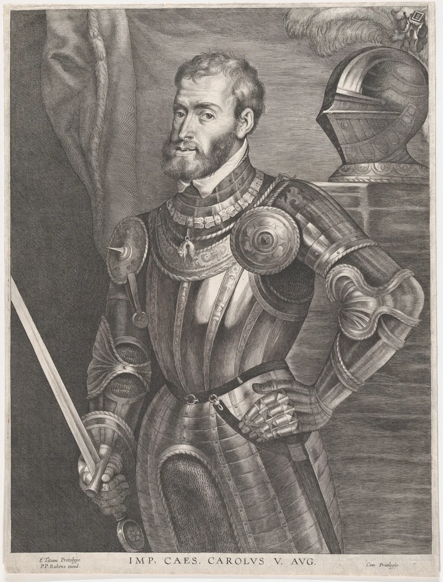 Portrait of Emperor Charles V by Lucas Vorsterman, print, 1615-1635