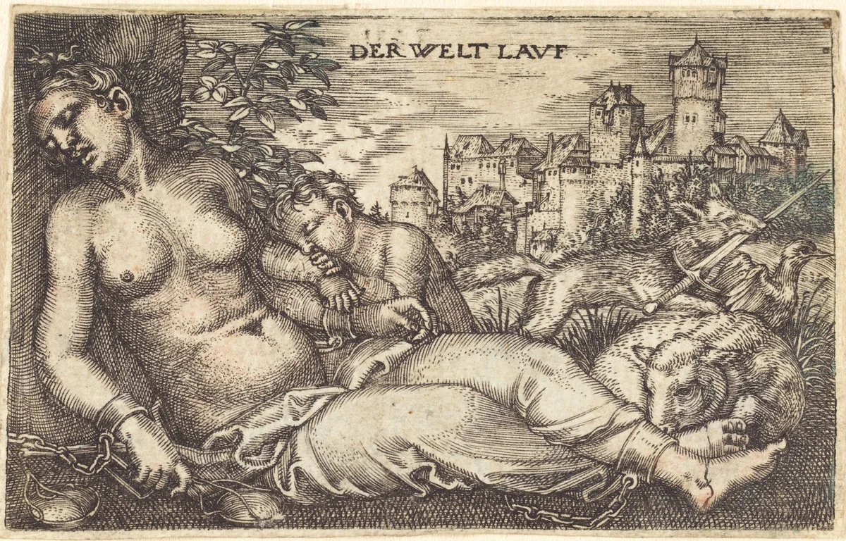 Der Welt Lauf (Sleeping Justice) by Barthel Beham, print, 1525