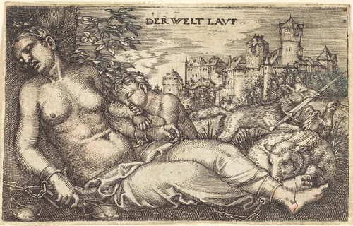 Der Welt Lauf (Sleeping Justice) by Barthel Beham, print, 1525