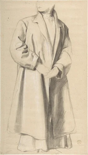 Standing Figure in a Long Coat by Romain Cazes, drawing, 1828-1881