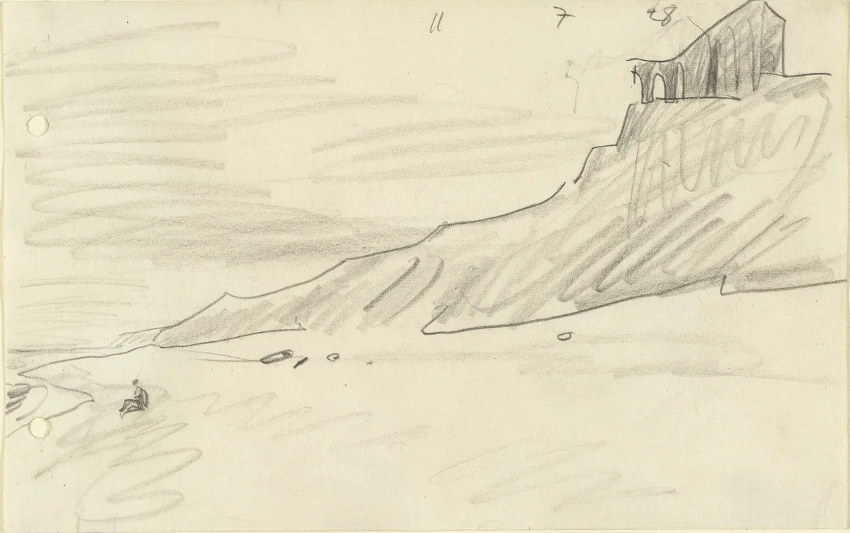 Cliffs and Sea with Ruins by Lyonel Feininger, drawing, 1928