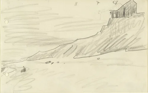 Cliffs and Sea with Ruins by Lyonel Feininger, drawing, 1928