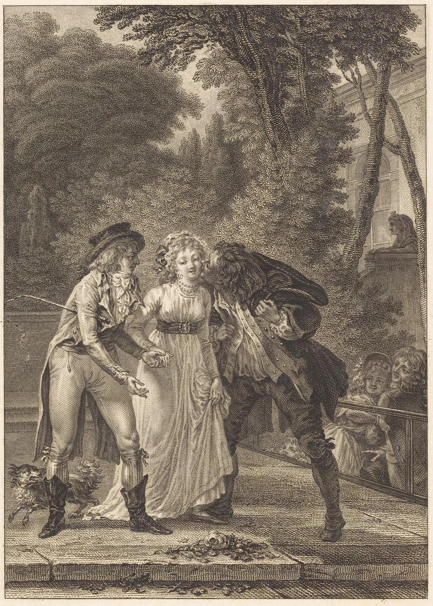 Le baiser rendu: Le baiser rendu by Charles Louis Lingée; Jacques Louis François Touzé, print, 1748-1819