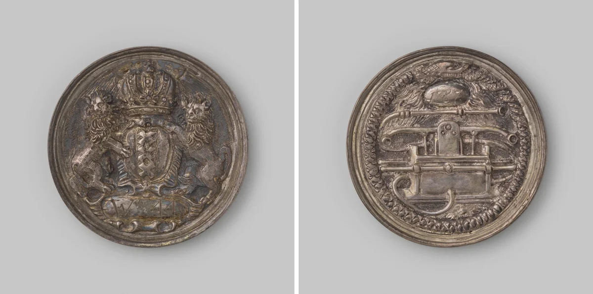 Brandspuitpenning voor Jan Rijser de Jonge, kapitein in wijk 44 te Amsterdam by anonymous, metalwork, 1787