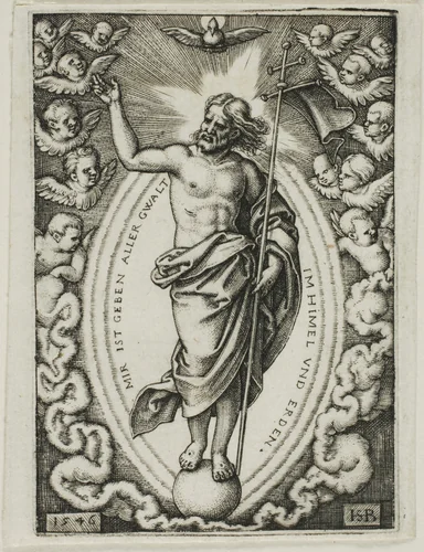 Christ on the Globe by Sebald Beham, print, 1546