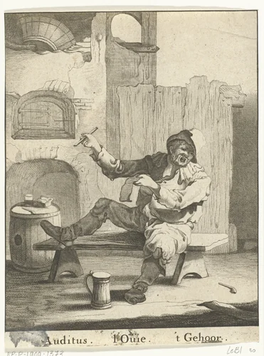 Het Gehoor: zingende man by Abraham de Blois, print, 1679-1717