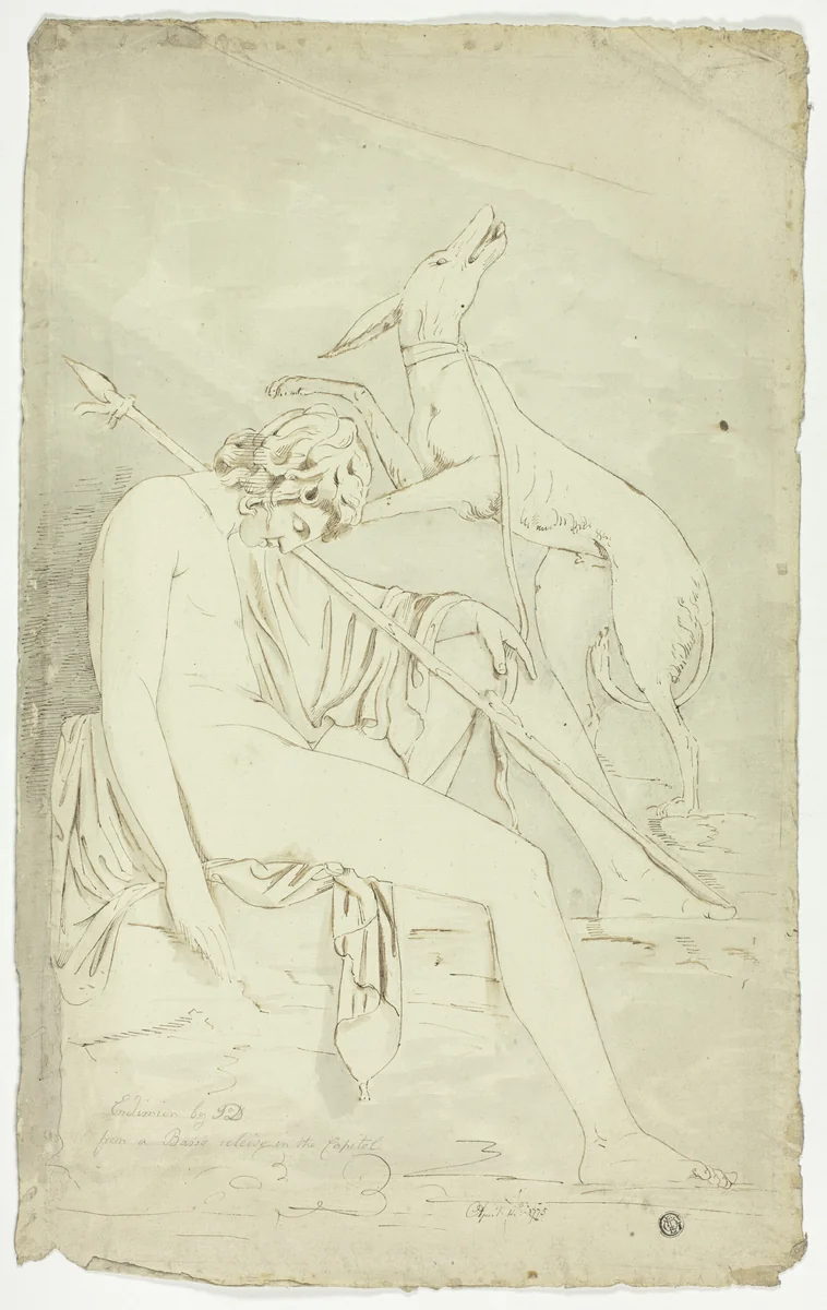 Ancient Bas-Relief of Sleeping Hunter and Dog by John Downman, drawing, 1775-1824