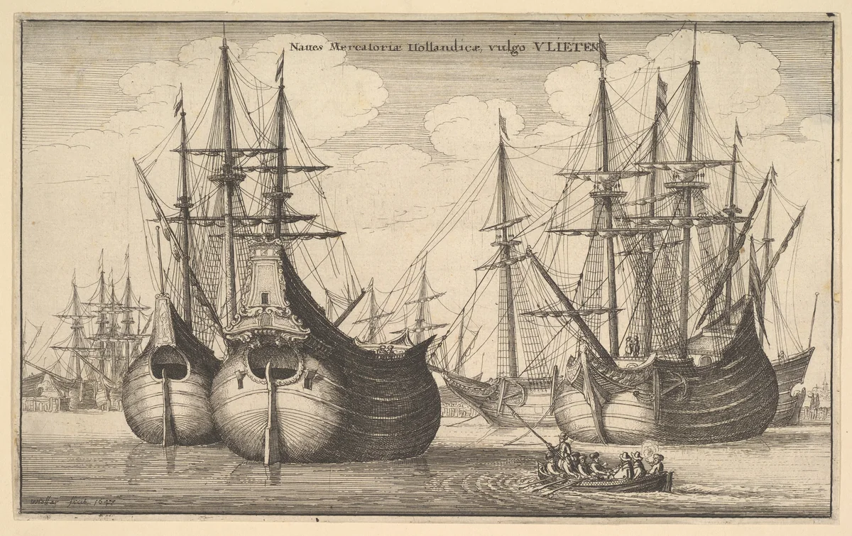 Dutch Freighters or Flutes (Naues Mercantoriæ Hollandicæ, vulgo VLIETEN) by Wenceslaus Hollar, print, 1647
