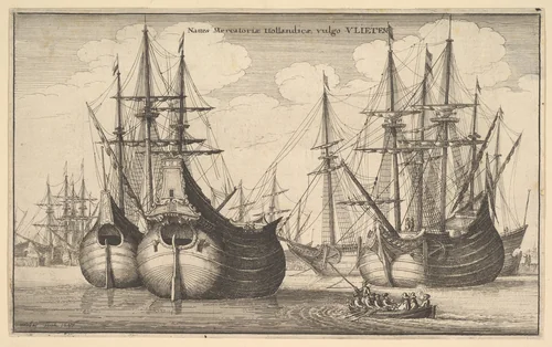 Dutch Freighters or Flutes (Naues Mercantoriæ Hollandicæ, vulgo VLIETEN) by Wenceslaus Hollar, print, 1647