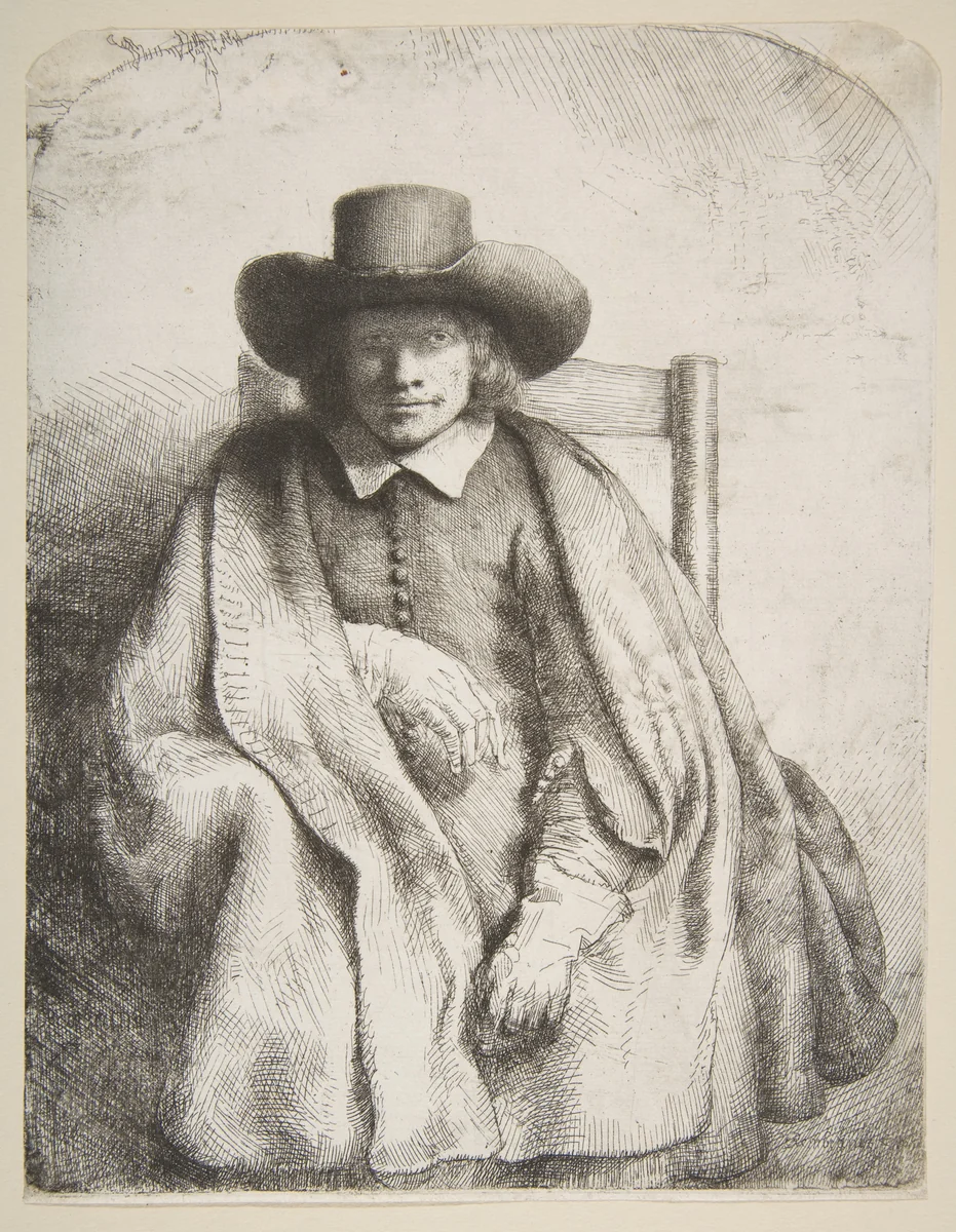 Clement de Jonghe, printseller by Rembrandt van Rijn, print, 1651