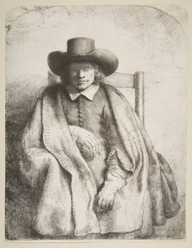 Clement de Jonghe, printseller by Rembrandt van Rijn, print, 1651