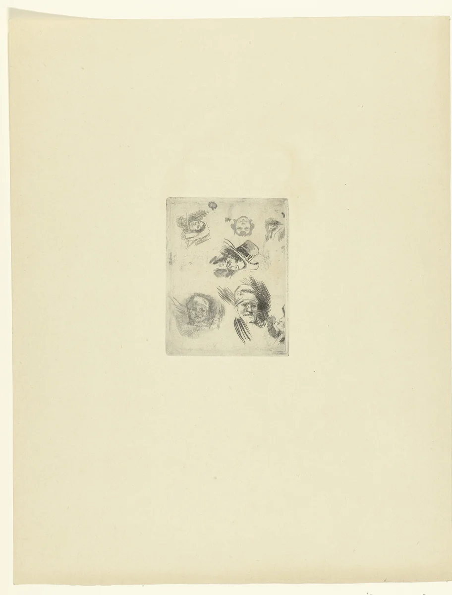 Studieblad met hoofden by Félicien Rops, print, 1895