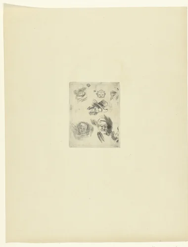 Studieblad met hoofden by Félicien Rops, print, 1895