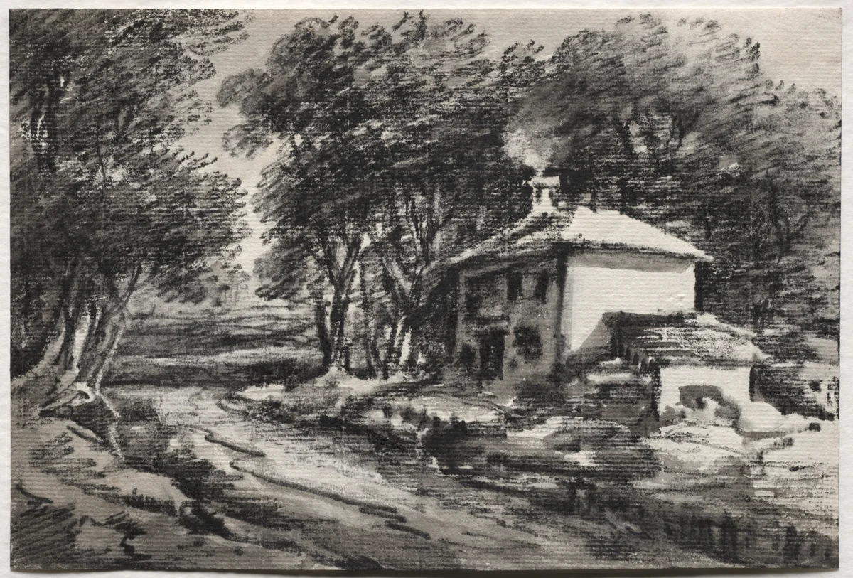 Landscape with Cottage (recto) by Thomas Monro, drawing, 1820-1829