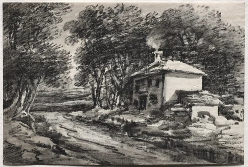 Landscape with Cottage (recto) by Thomas Monro, drawing, 1820-1829