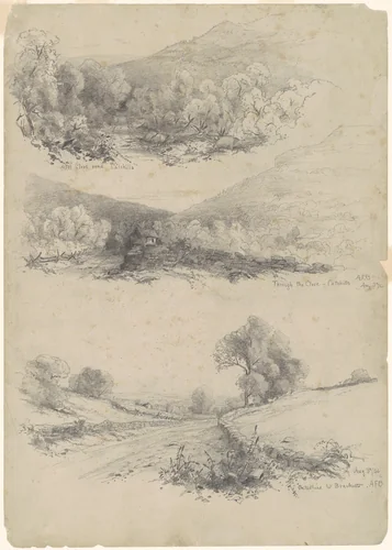 Clove Road, Catskills; Through the Clove—Catskills; and On the Road to Bracketts [recto] by Andrew Fisher Bunner, drawing, 1866