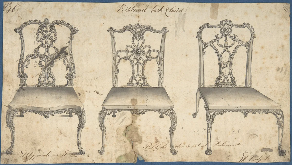 Ribband Back Chairs by Thomas Chippendale, drawing, 1754
