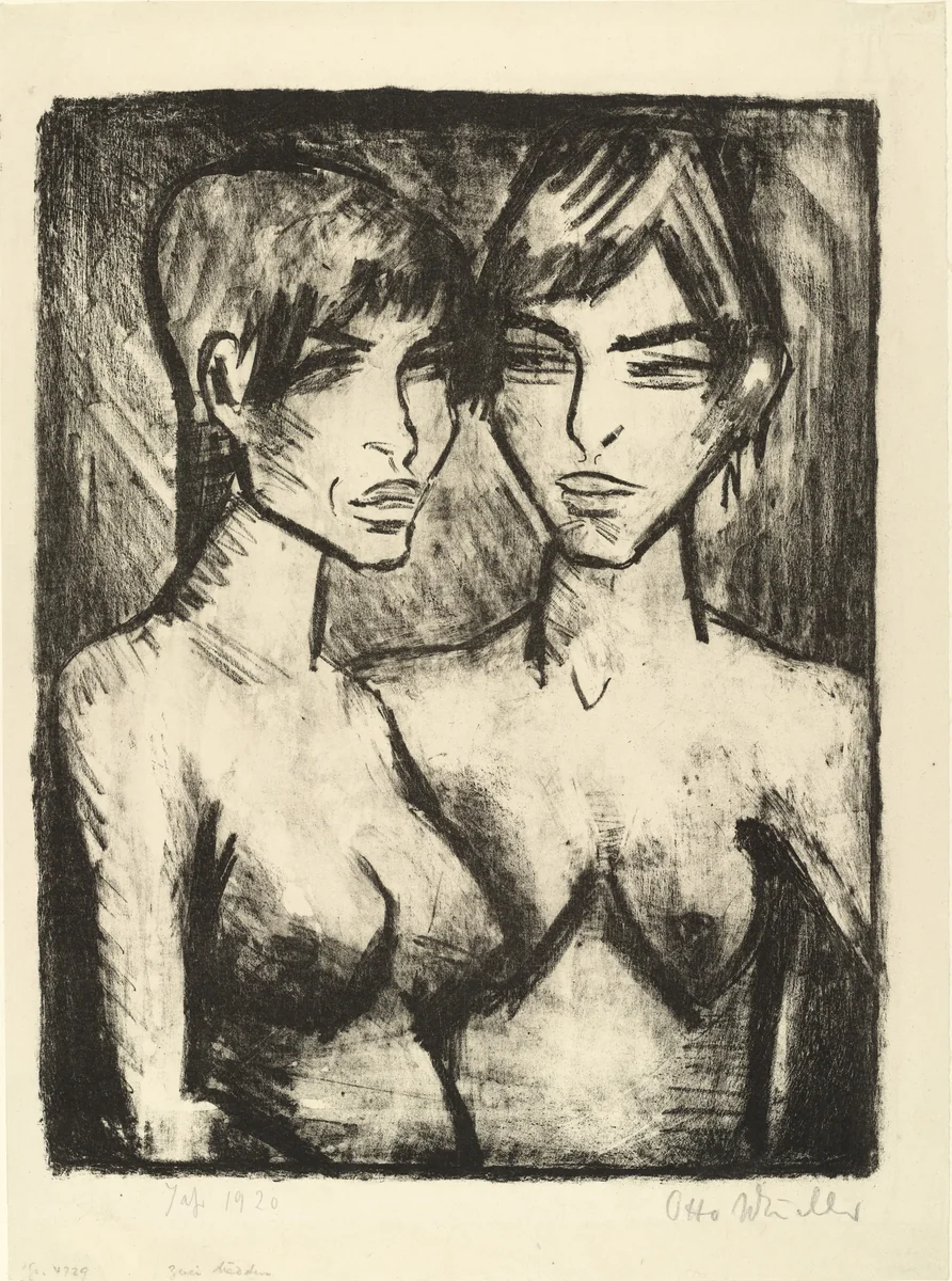 Two Girls - Half Nudes (Zwei Mädchen - Halbakte) by Otto Mueller, print, 1920
