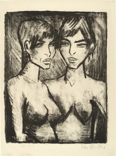 Two Girls - Half Nudes (Zwei Mädchen - Halbakte) by Otto Mueller, print, 1920