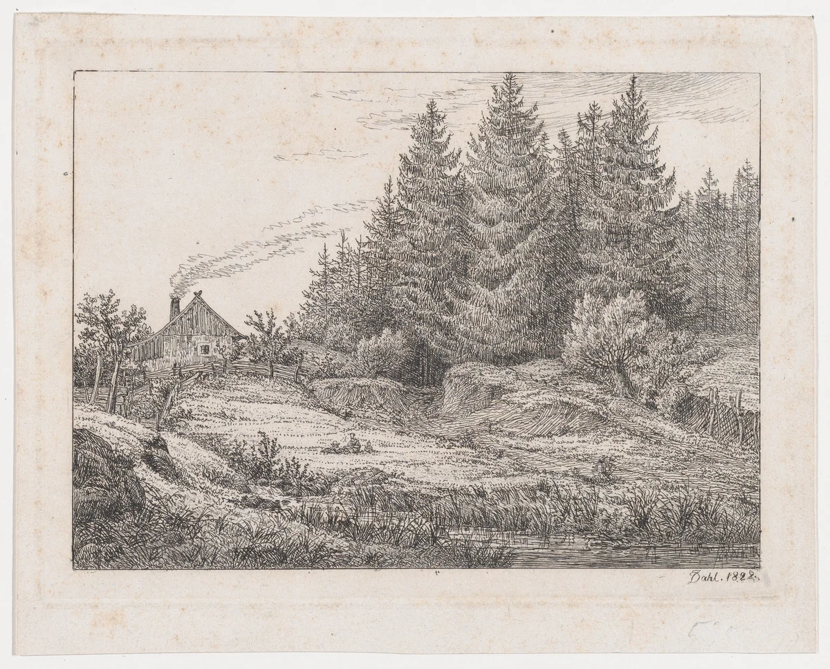 Peasant's Hut at the Edge of a Forest by Johan Christian Dahl, print, 1828