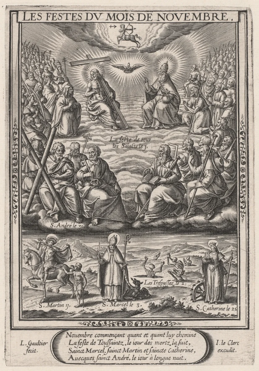 Les Festes du mois de November (November: All Saints) by Léonard Gaultier; Jean Leclerc, print, 1603