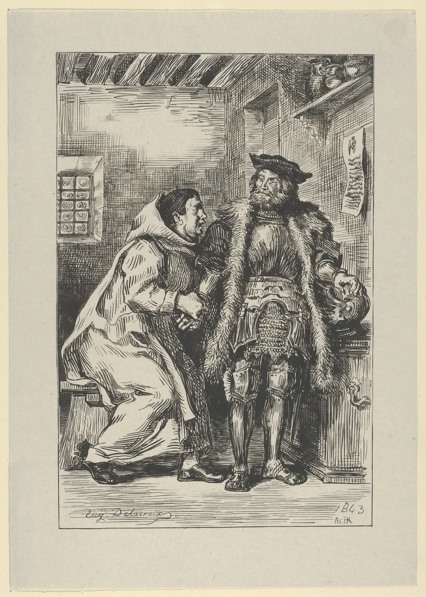 Goetz and Friar Martin by Eugène Delacroix, print, 1845
