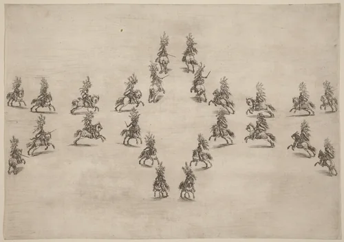 Twenty-Four Cavaliers in an Oval by Stefano della Bella, print, 1652