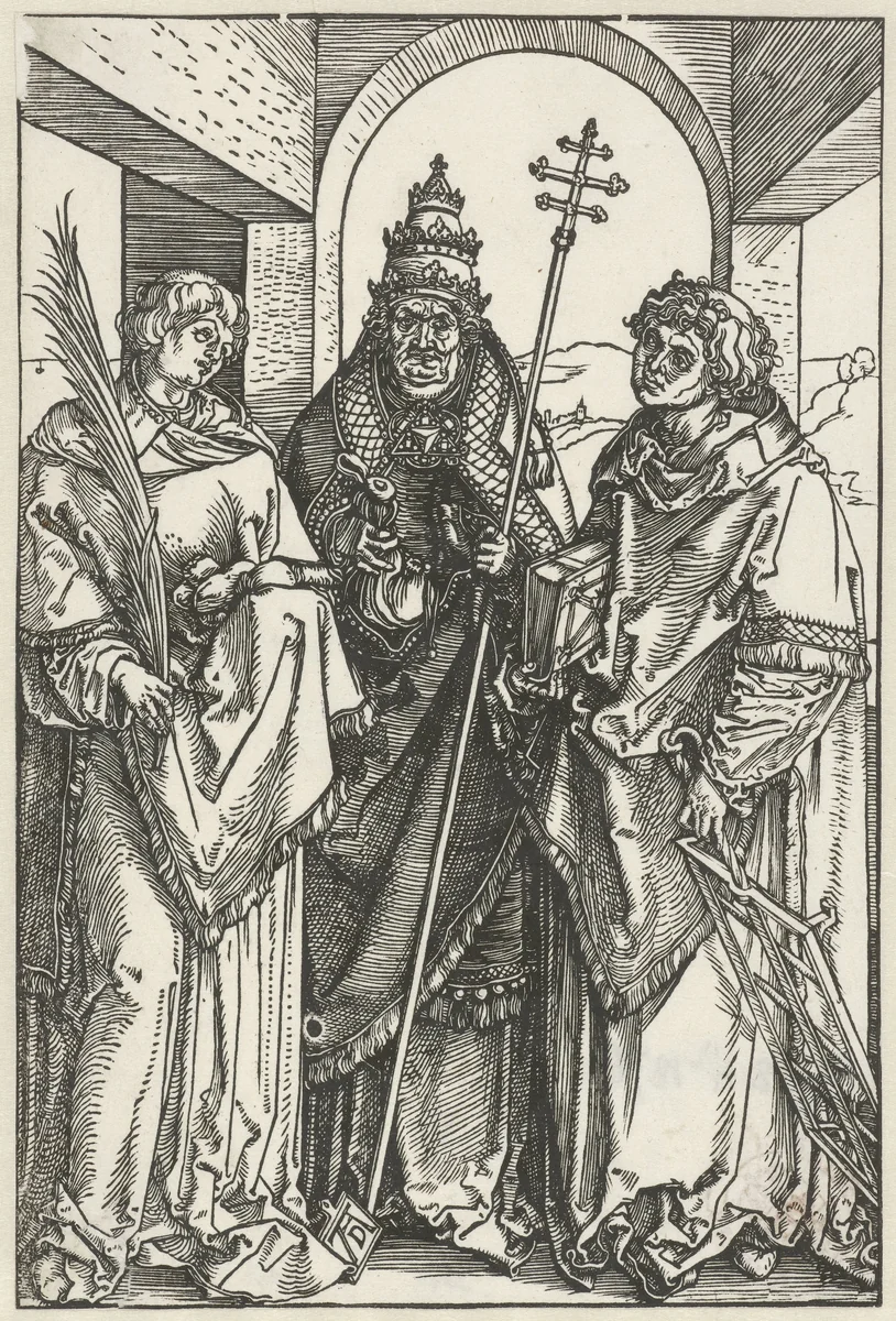 De Heilige Stefanus, Sixtus en Laurentius by Unknown, print, 1504-1505