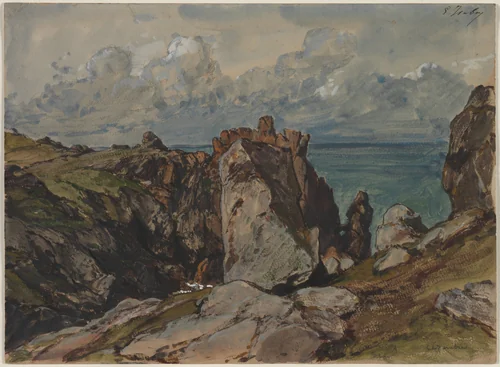 Cliffs by the Sea at Cézembre, Brittany by Eugène Isabey, drawing, 1825-1835