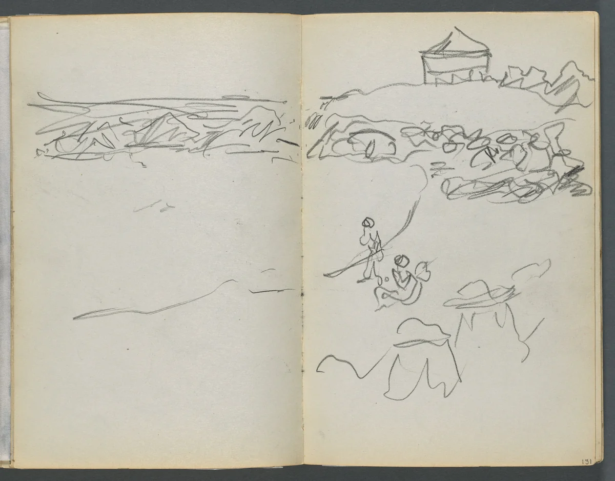 Sketchbook, The Dells, N° 127, page 130 & 131: Coastal View by Maurice Prendergast, book, 1919-1921