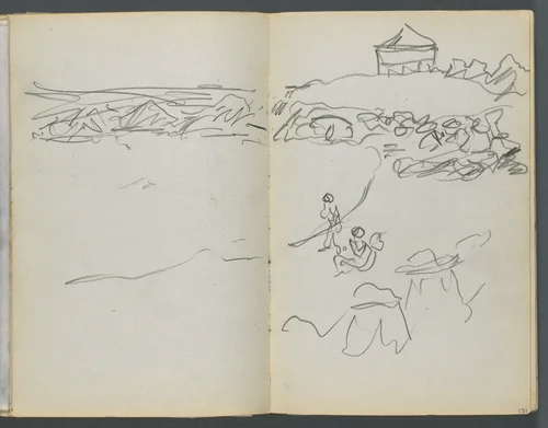 Sketchbook, The Dells, N° 127, page 130 & 131: Coastal View by Maurice Prendergast, book, 1919-1921