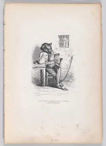The favorite object of his studies is the collection of Idylles by Madame Deshoulières, from "Scenes from the Private and Public Life of Animals" by J. J. Grandville, print, 1832-1852