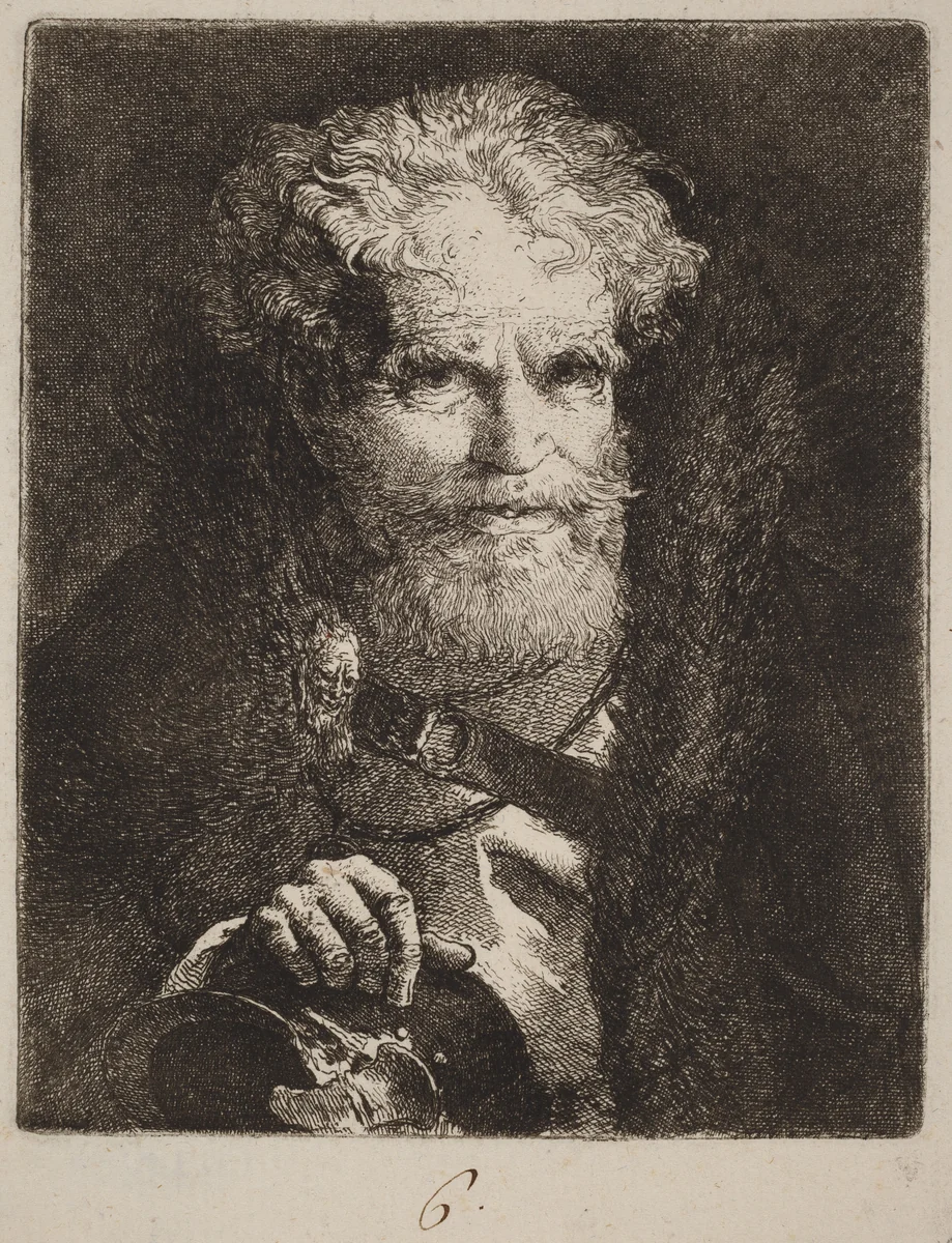 Old Man with a Helmet by Giovanni Domenico Tiepolo, print, 1727-1804