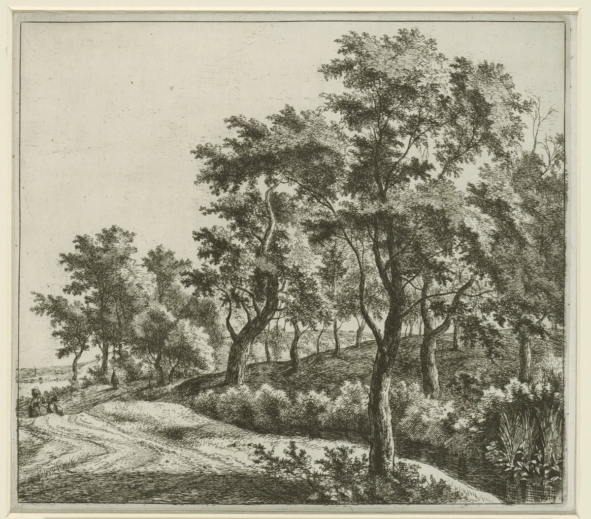 Landschap met weg langs een beek by Jan Hackaert, print, 1640-1699
