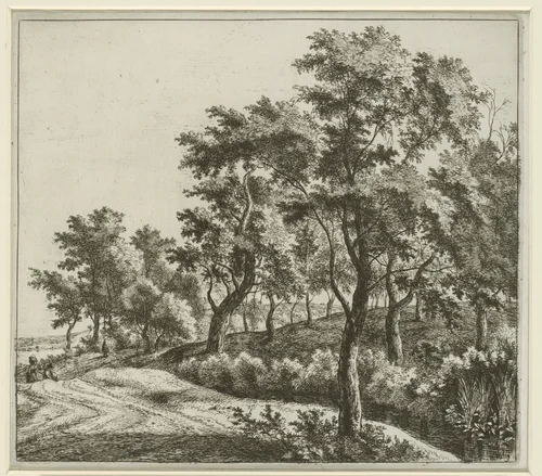 Landschap met weg langs een beek by Jan Hackaert, print, 1640-1699
