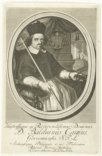 Portret van apostolisch vicaris Balduinus Cats by François van Bleyswijck, print, 1681-1726