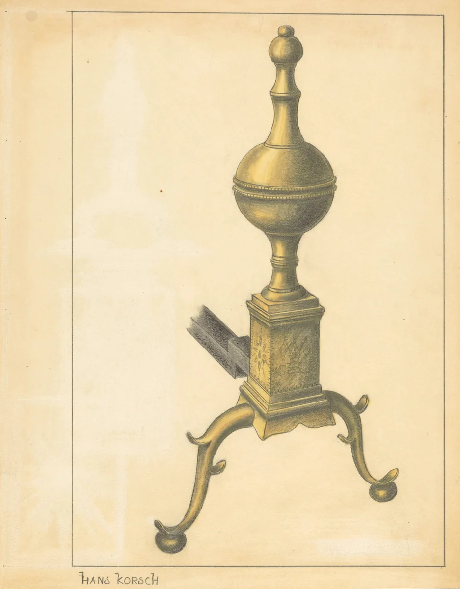 Andiron (one of pair) by Hans Korsch, index of american design, 1936
