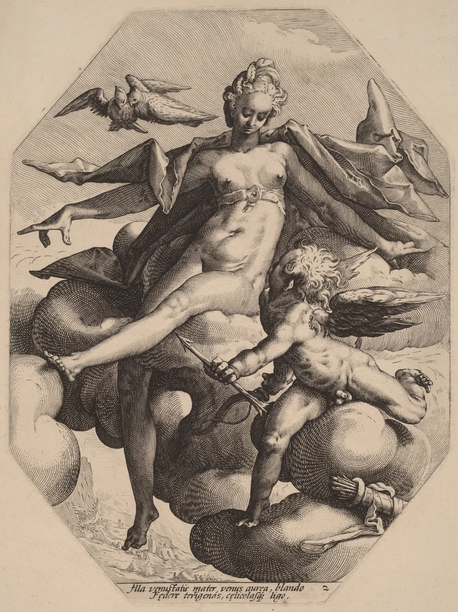 Venus and Cupid by Jacob Matham, print, 1582-1592
