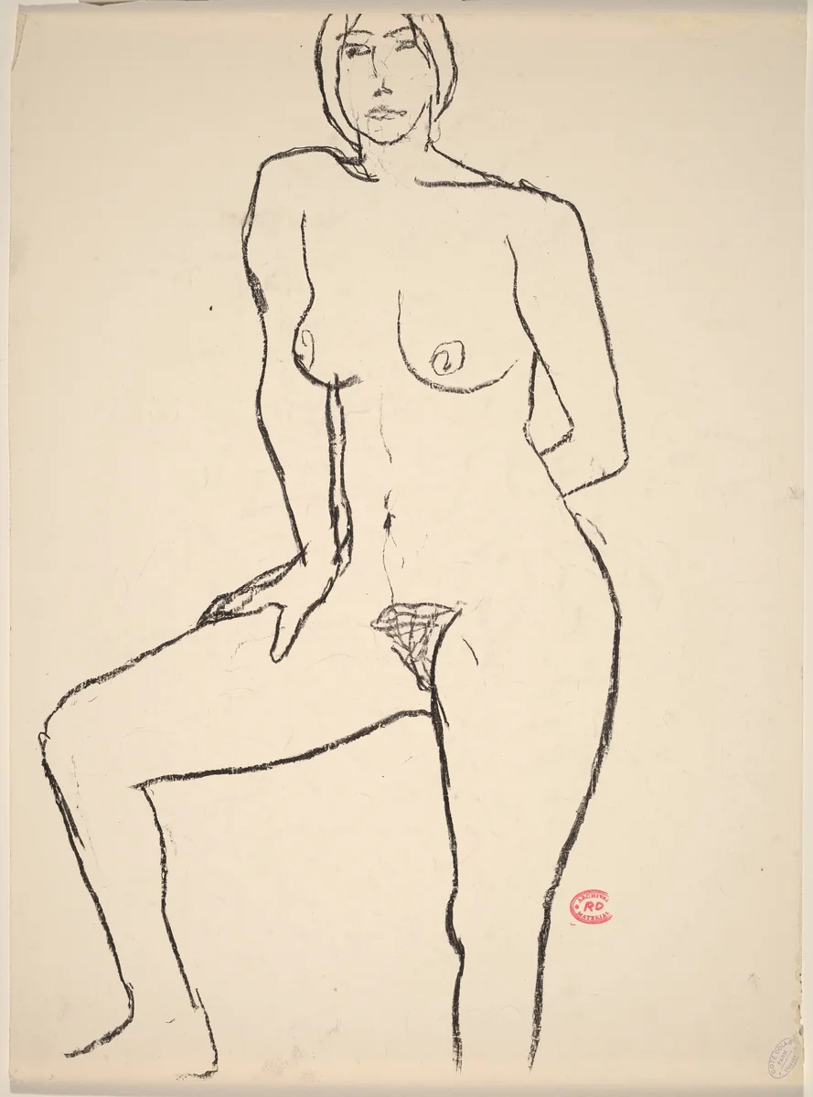 Untitled [standing nude with her left arm behind her back] by Richard Diebenkorn, drawing, 1955-1967