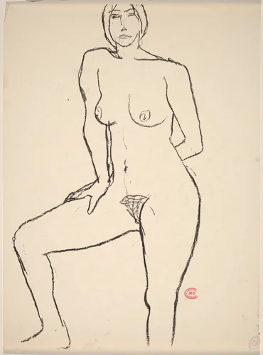 Untitled [standing nude with her left arm behind her back] by Richard Diebenkorn, drawing, 1955-1967