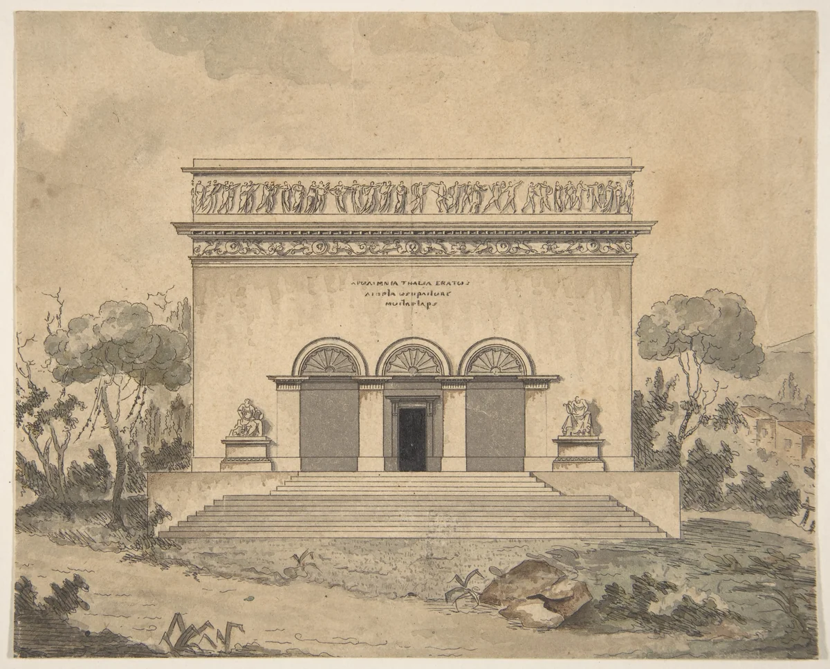 Design for the Exterior of a Theater by anonymous, drawing, 1795-1805