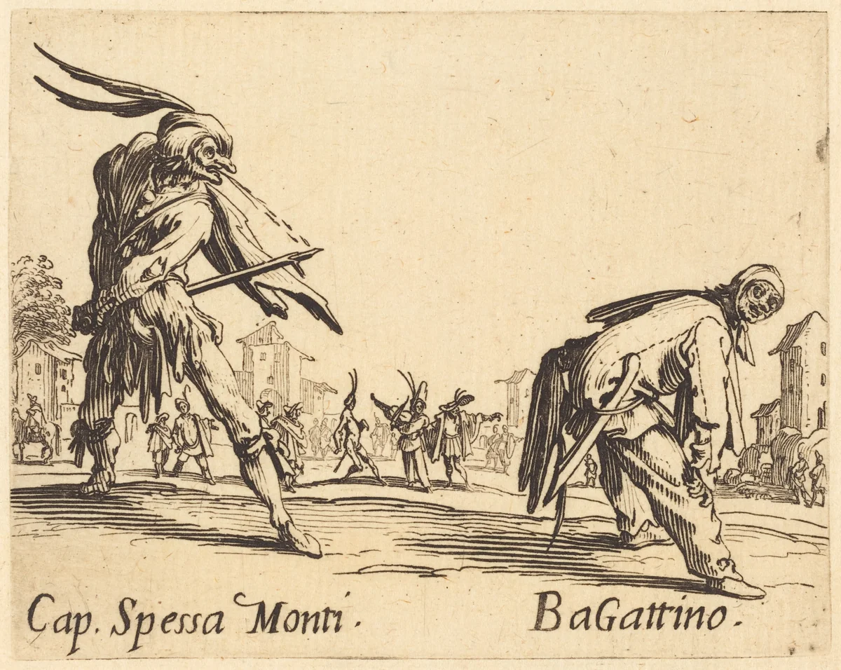 Cap. Spessa Monti and Bagattino by Jacques Callot, print, 1622
