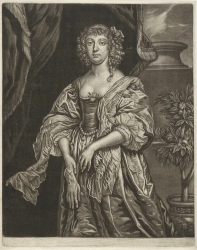Portret van Anna van Bedford by Jan van Somer, print, 1655-1700