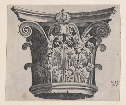 Corinthian capital, from "Speculum Romanae Magnificentiae" by Agostino Veneziano, print, 1536