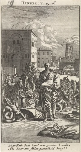 Petrus en Johannes tussen de zieken by anonymous, print, 1712