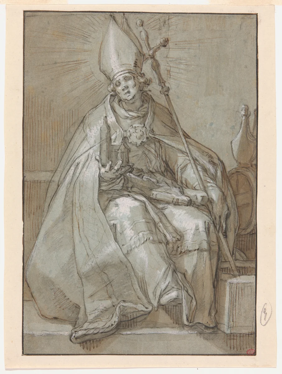 Saint Willibrord by Abraham Bloemaert, drawing, 1625-1630