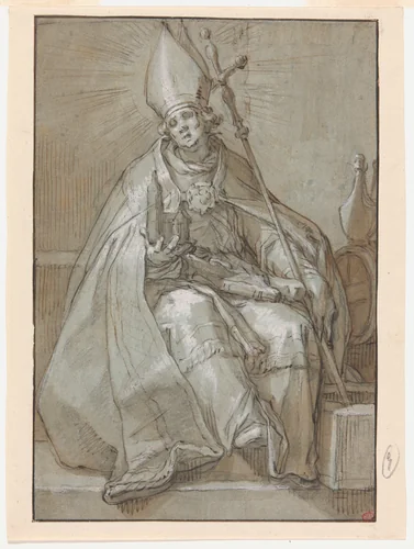 Saint Willibrord by Abraham Bloemaert, drawing, 1625-1630
